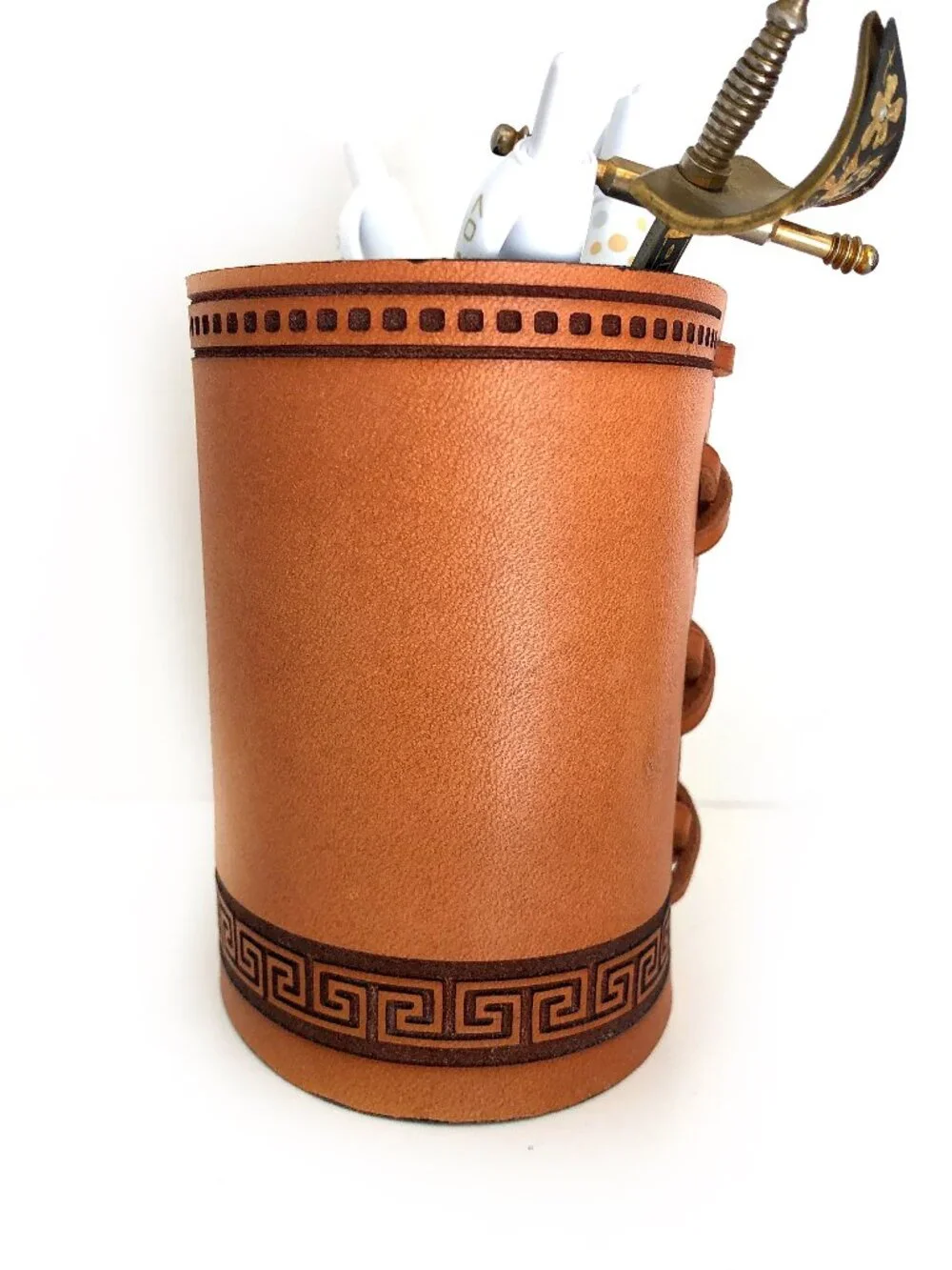 Handmade Genuine Leather Pencil and Pen Holder: Office Decor, Desk Accessory